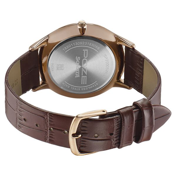Poze by Sonata Quartz Analog White Dial Leather Strap Watch for Men - image number 4