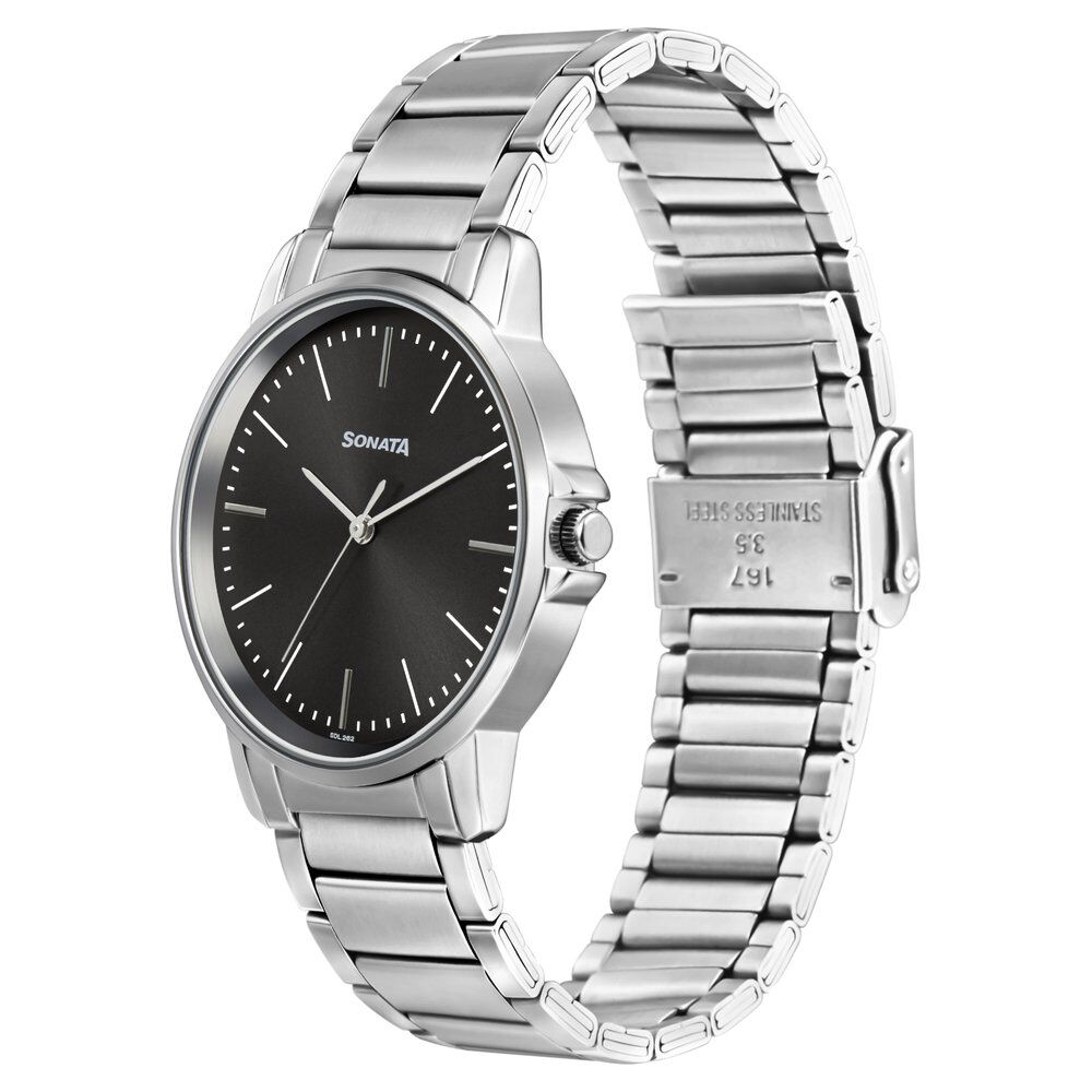 Buy Online Sonata Quartz Analog Grey Dial Stainless Steel Strap Watch for Men ns77083sm05w Sonata