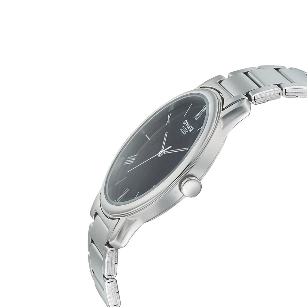 Buy Online Sonata Quartz Analog Black Dial Stainless Steel Strap Watch for Men nn7128sm03 Sonata