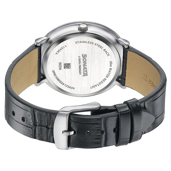Sonata Sleek Burgundy Dial Silver-Tone Leather Strap Watch - image number 5