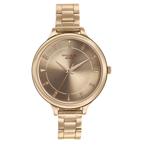 Sonata Poze Quartz Analog Rose Gold Dial Stainless Steel Strap Watch for Women - image number 1