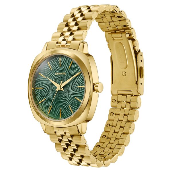 Sonata Vector Green Textured Dial Gold-Tone Bracelet Watch for Men - image number 4