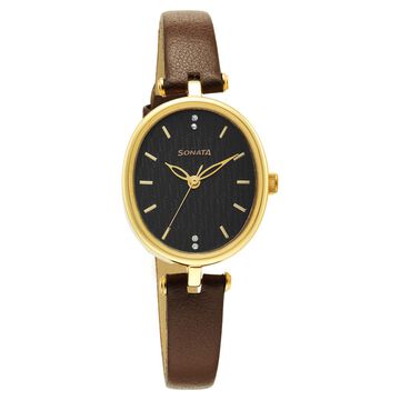 Sonata Classic Gold Brown Dial Leather Strap Watch for Women