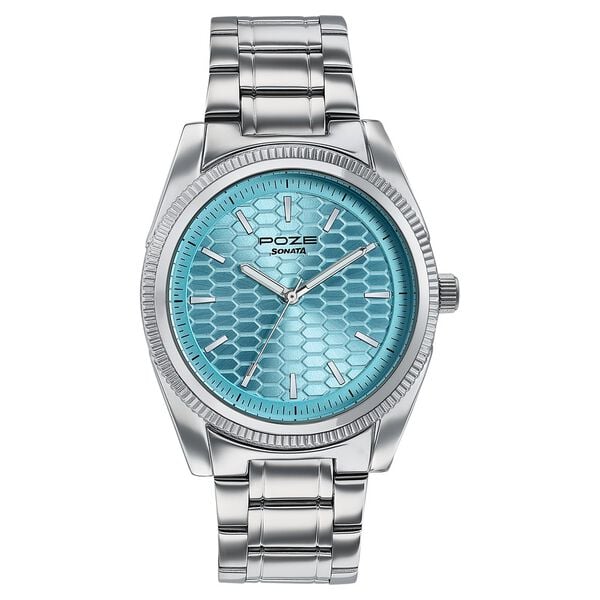 Poze By Sonata Quartz Analog Blue Dial Silver Metal Strap Watch For Men - image number 1