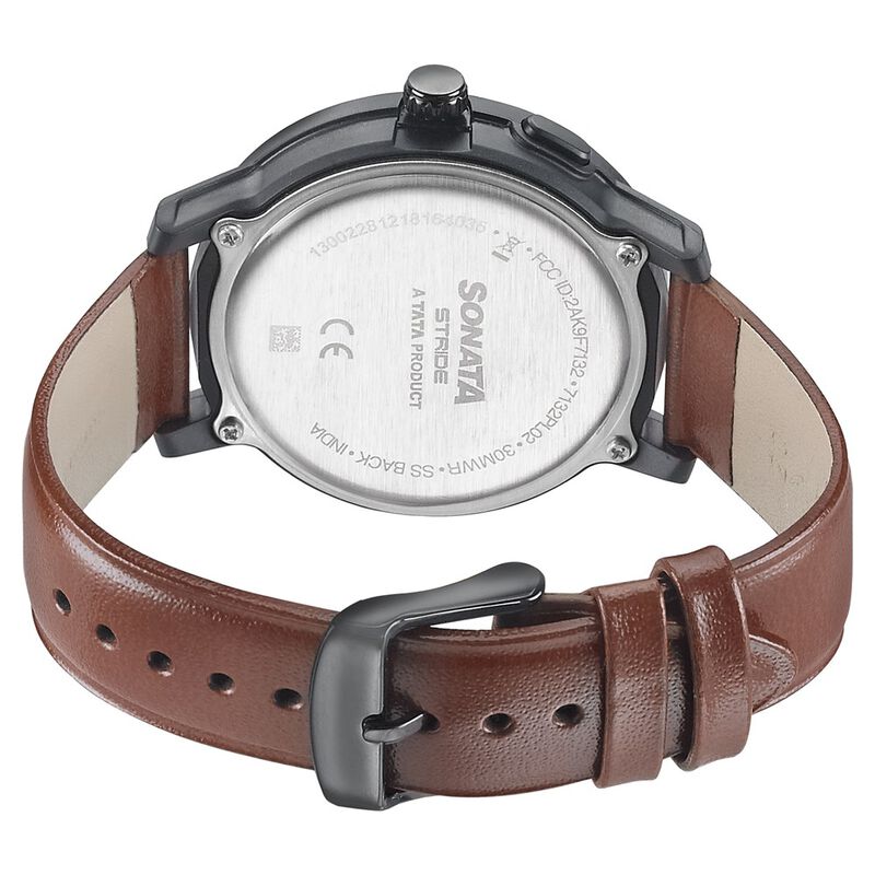 Sonata Stride Smart Silver Dial Leather Strap Watch for Men - image number 3