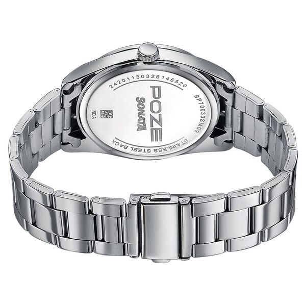 Poze Poze Quartz Analog Green Dial Silver Metal Strap Watch For Men - image number 6