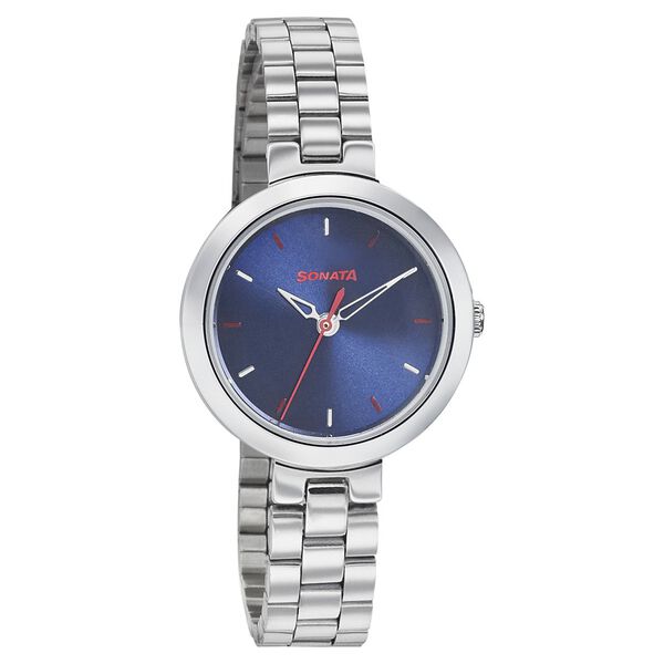 Sonata Quartz Analog Blue Dial Stainless Steel Strap Watch for Women - image number 0