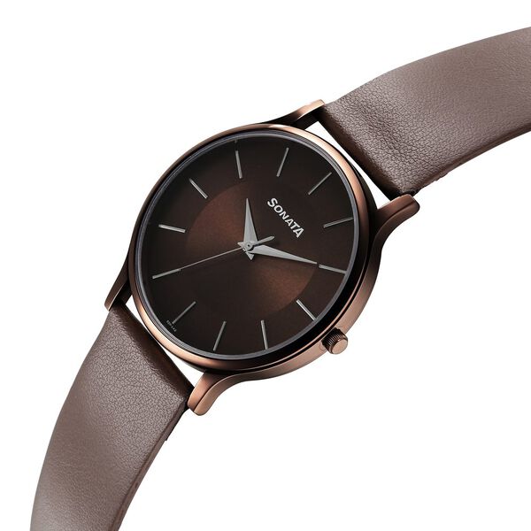Sonata Aspire Quartz Analog Brown Dial Leather Strap Watch for Men - image number 1