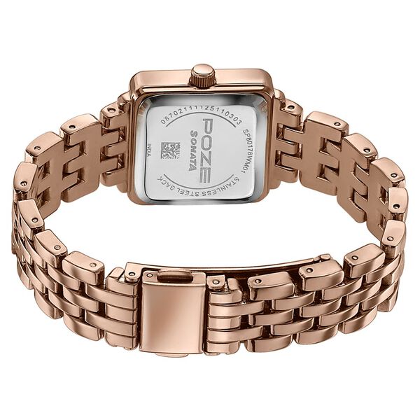 Poze By Sonata Quartz Analog Brown Mother of Pearl Dial Rose Gold Metal Strap Watch For Women - image number 6