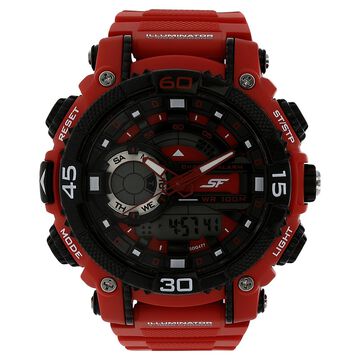 SF Quartz Analog Digital Black Dial Plastic Strap Watch for Men
