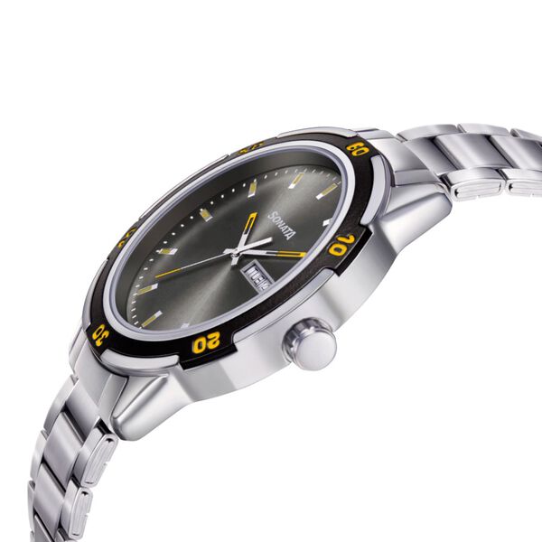 Sonata Quartz Analog with Day and Date Grey Dial Metal Strap Watch for Men - image number 2
