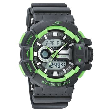 SF Quartz Analog Digital Black Dial PU Strap Watch for Men