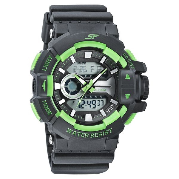 SF Quartz Analog Digital Black Dial PU Strap Watch for Men - image number 0
