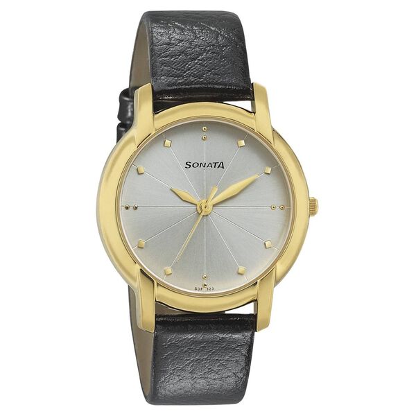 Sonata Quartz Analog Silver Dial Leather Strap Watch for Men - image number 0