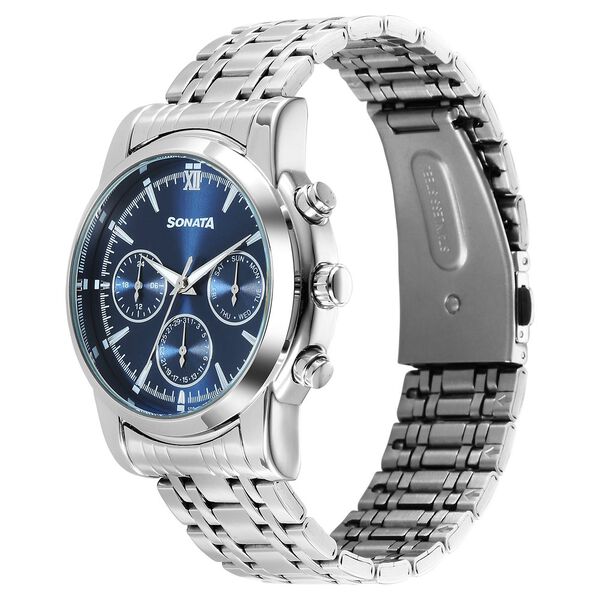 Sonata Wedding Multifunction Blue Dial Stainless Steel Strap Watch For Men - image number 2