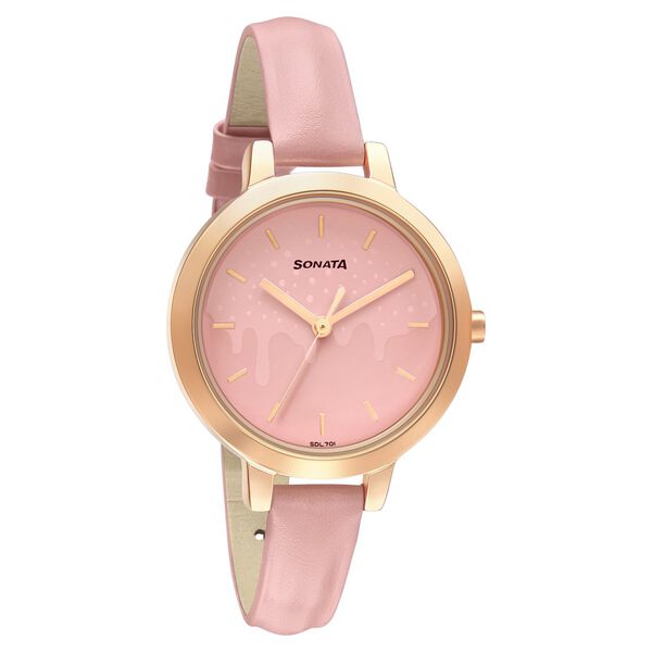 Sonata Play Pink Dial Women Watch With Leather Strap - image number 0