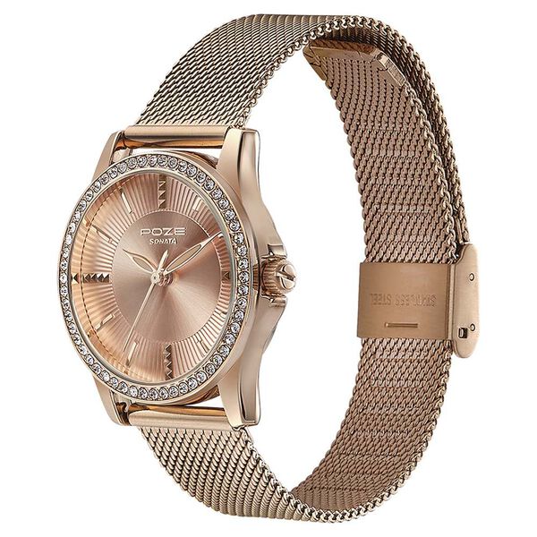 Sonata Poze Quartz Analog Rose Gold Dial Mesh Strap Watch for Women - image number 3