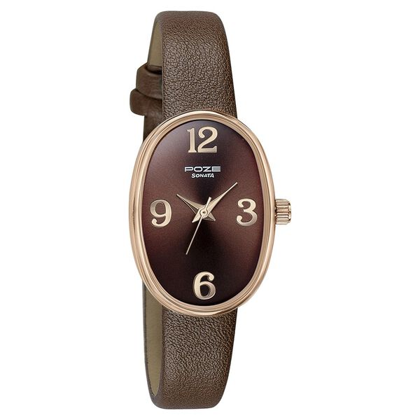 Sonata Poze Quartz Analog Brown Dial Leather Strap Watch for Women - image number 2