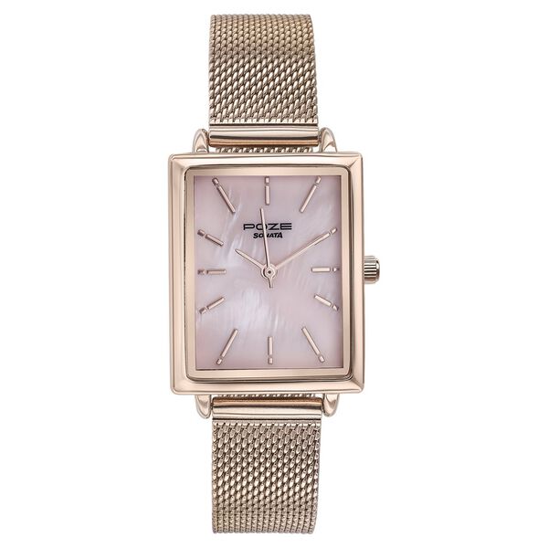Sonata Poze Quartz Analog Pink Mother Of Pearl Dial Rose Gold Color Stainless Steel Strap Watch For Women - image number 1