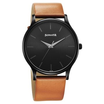 Sonata Aspire Quartz Analog Black Dial Leather Strap Watch for Men