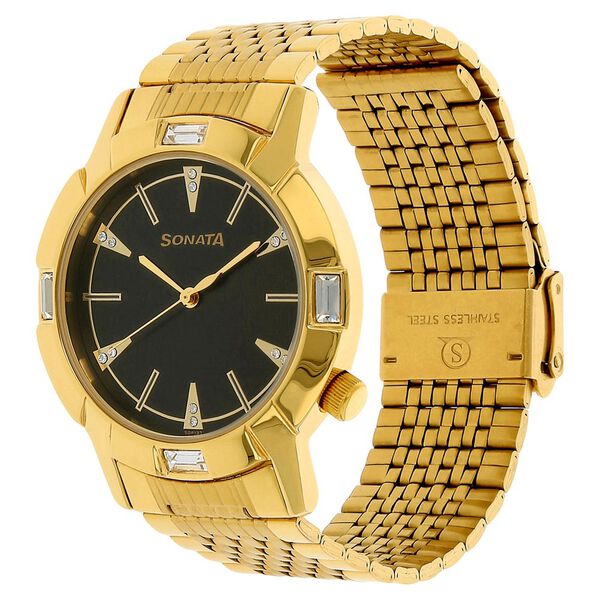 Sonata Quartz Analog Black Dial Stainless Steel Strap Watch for Men - image number 1
