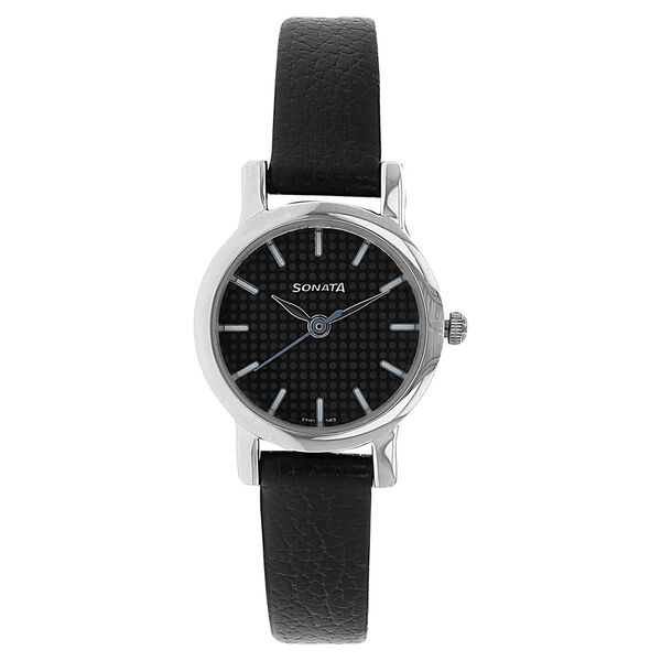 Sonata Quartz Analog Black Dial Leather Strap Watch for Women - image number 0
