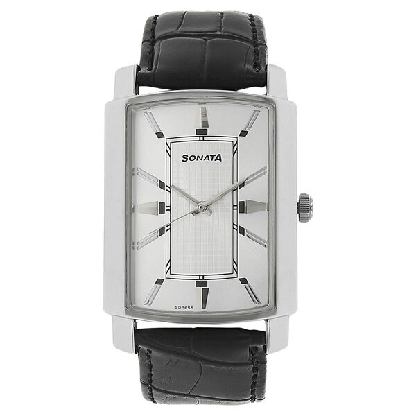 Sonata Quartz Analog Silver Dial Leather Strap Watch for Men - image number 0