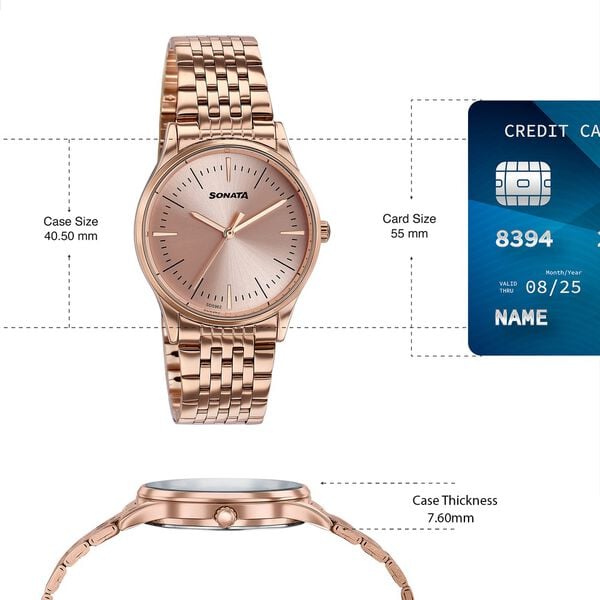 Sonata Verve Quartz Analog Rose Gold Dial Rose Gold Metal Strap Watch For Women - image number 3