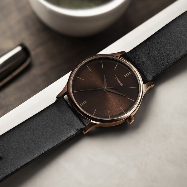 Sonata Aspire Quartz Analog Brown Dial Leather Strap Watch for Men - image number 0