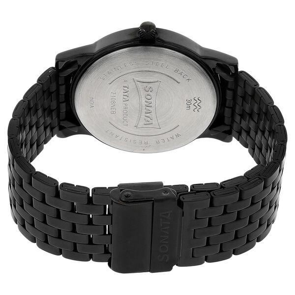 Sonata Quartz Analog Black Dial Stainless Steel Strap Watch for Men - image number 3