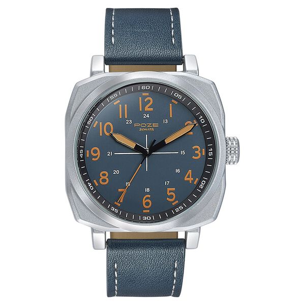 Sonata Poze Quartz Analog Blue Dial Leather Strap Watch for Men - image number 1