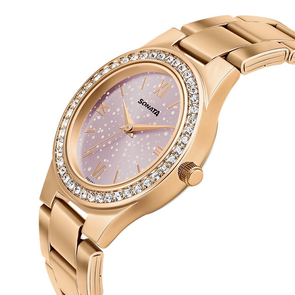 Buy Online Sonata Blush It Up Pink Dial Women Watch With Stainless Steel Strap 87034wm01 p Sonata