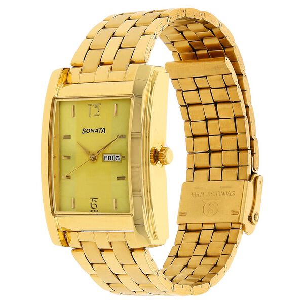 Sonata Quartz Analog with Day and Date Champagne Dial Stainless Steel Strap Watch for Men - image number 1