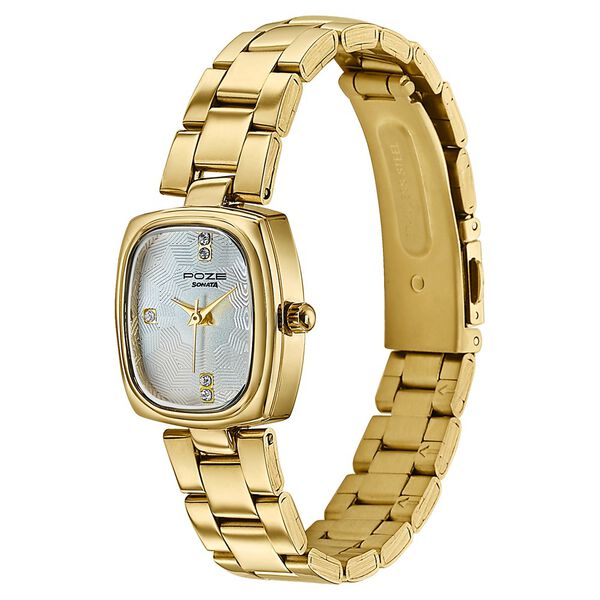 Poze By Sonata Quartz Analog White Dial Golden Stainless Steel Strap Watch For Women - image number 4