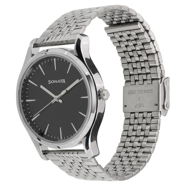 Sonata Quartz Analog Black Dial Stainless Steel Strap Watch for Men - image number 1