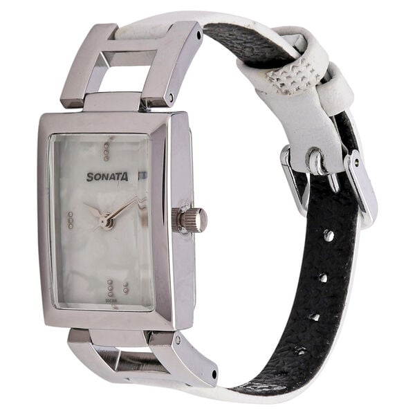 Sonata White Mother of Pearl Dial Women Watch With Leather Strap - image number 1