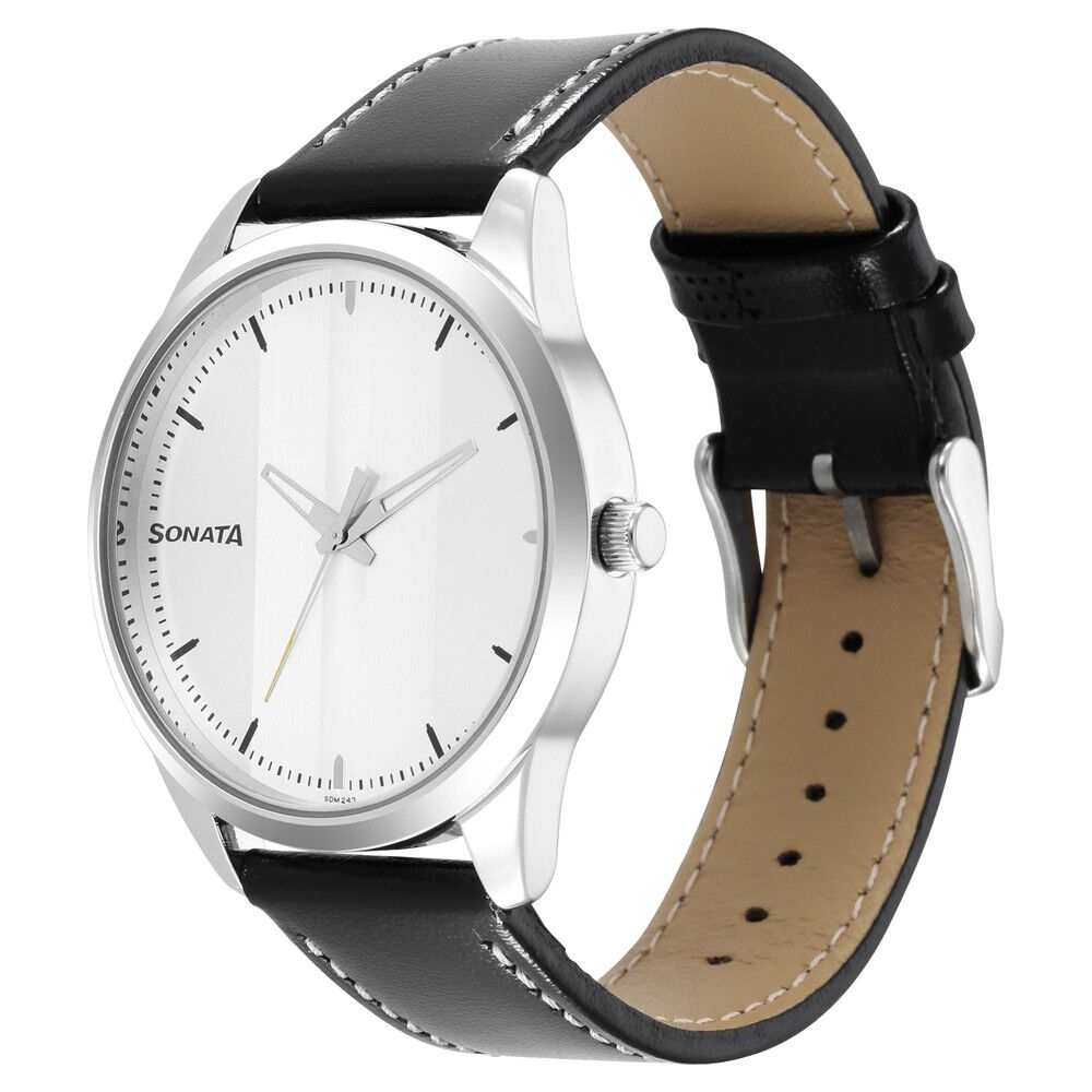 Silver dial leather strap watch 2025