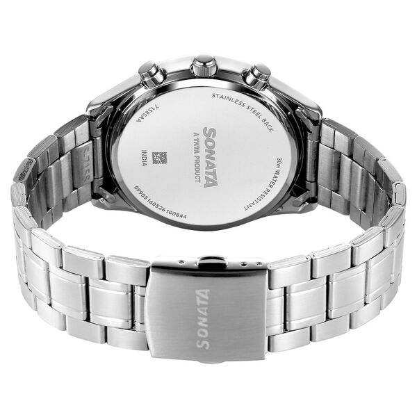 Sonata Summit Quartz Multifunction Black Dial Silver Metal Strap Watch For Men - image number 6