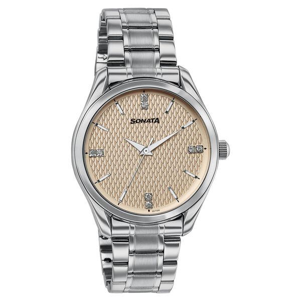 Sonata Jashn Quartz Analog Beige Dial Silver Metal Strap Watch For Men - image number 1