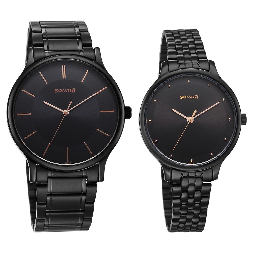 Black metal couple watches cheap