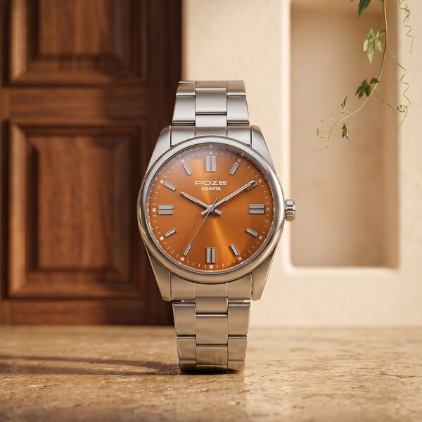Poze Poze Quartz Analog Brown Dial Silver Metal Strap Watch For Men - image number 0