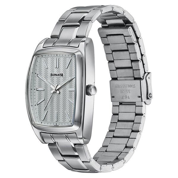 Sonata Ascent White Textured Tonneau Watch for Men - image number 2