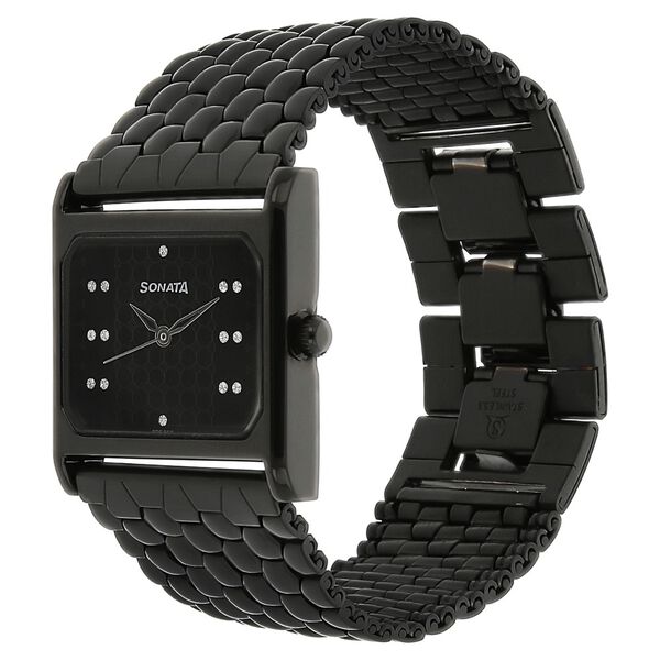Sonata Glamors Black Dial Women Watch With Stainless Steel Strap - image number 1