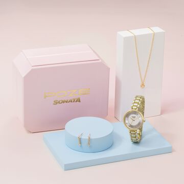 Sonata Poze Quartz Analog White Dial Metal Strap Watch For Women
