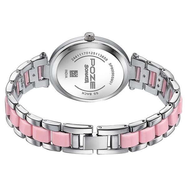 Sonata Poze Quartz Analog Pink Mother Of Pearl Dial Bimetal Strap Watch For Women - image number 6