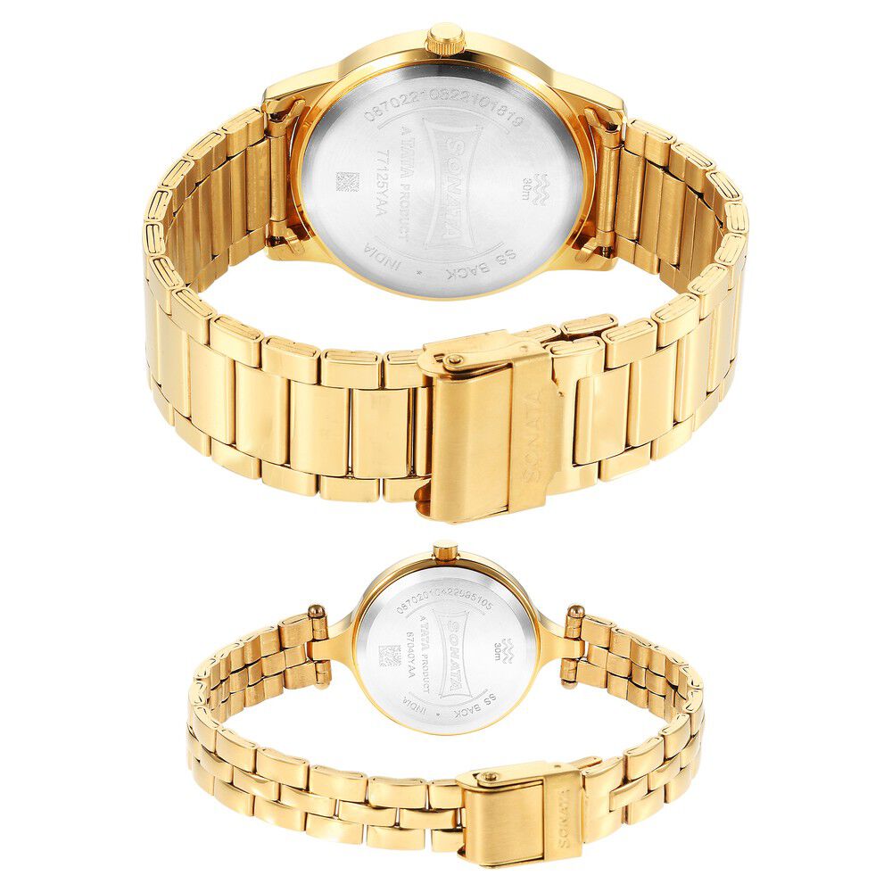 Buy Online Sonata Quartz Analog Silver Dial Stainless Steel Strap Watch for Couple ns7712587040ym01p Sonata