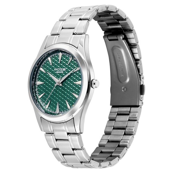 Poze By Sonata Quartz Analog Green Dial Silver Metal Strap Watch For Men - image number 2
