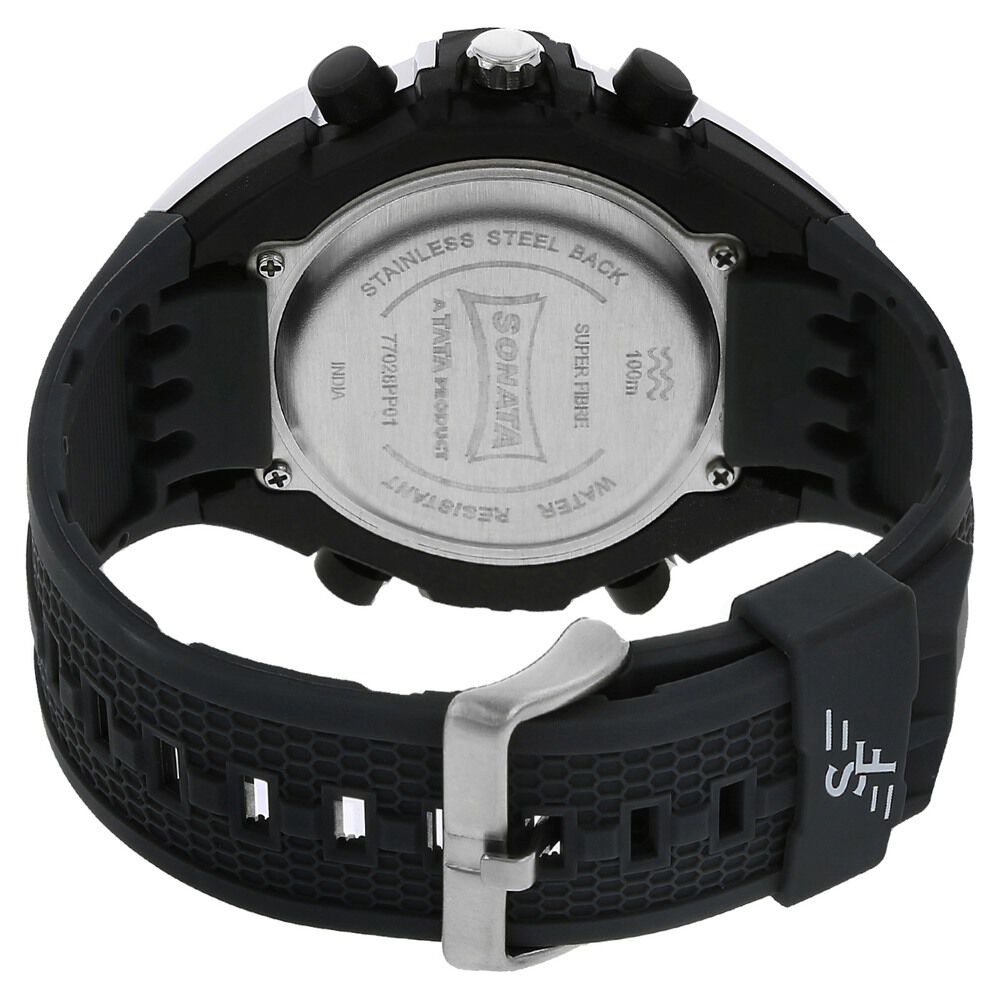 Buy Online SF Quartz Analog Digital Black Dial Plastic Strap Watch for Men nl77028pp01 Sonata
