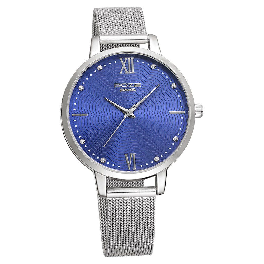 Buy Online Poze by Sonata Quartz Analog Blue Dial Stainless Steel Strap Watch for Women sp80019sm01w Sonata
