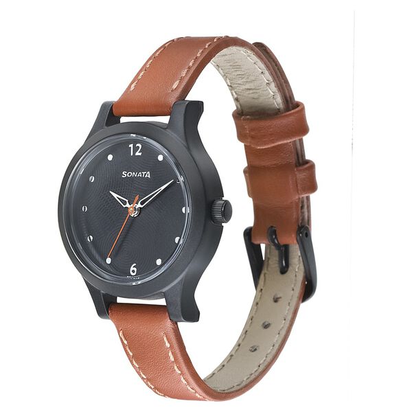 Sonata Essentials Black Dial Women Watch With Leather Strap - image number 1